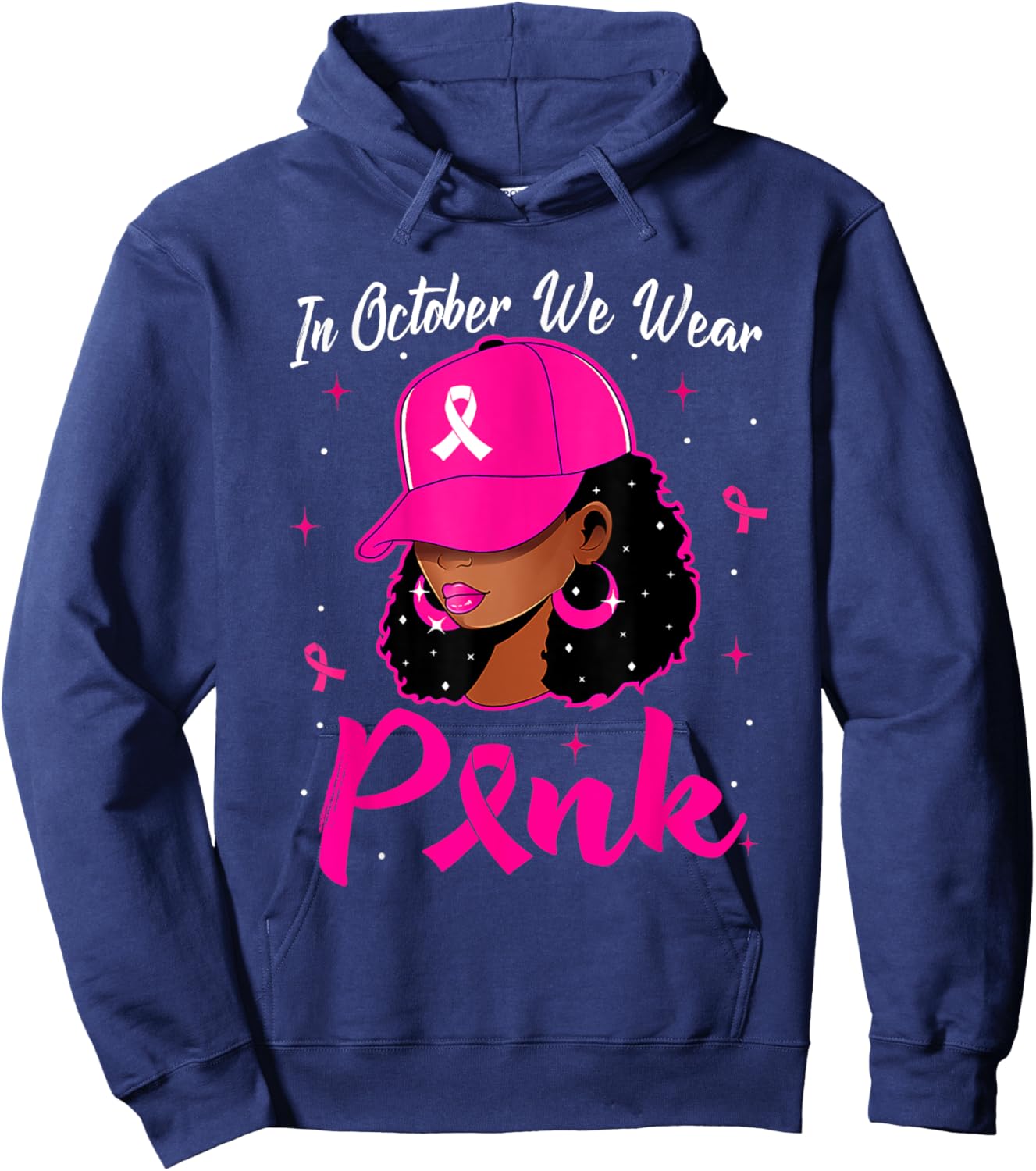 In October We Wear Pink Breast Cancer Awareness Black Women Hoodie - Hoodie | Navy