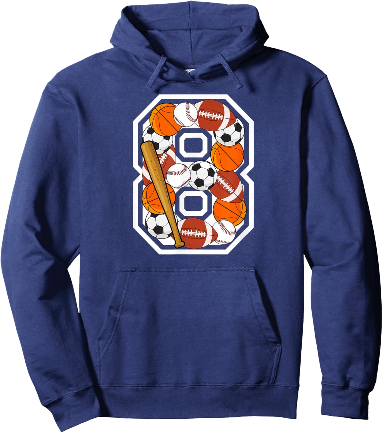 8th Birthday Sports Birthday Party 8 Year Old Boy Hoodie - Hoodie | Navy