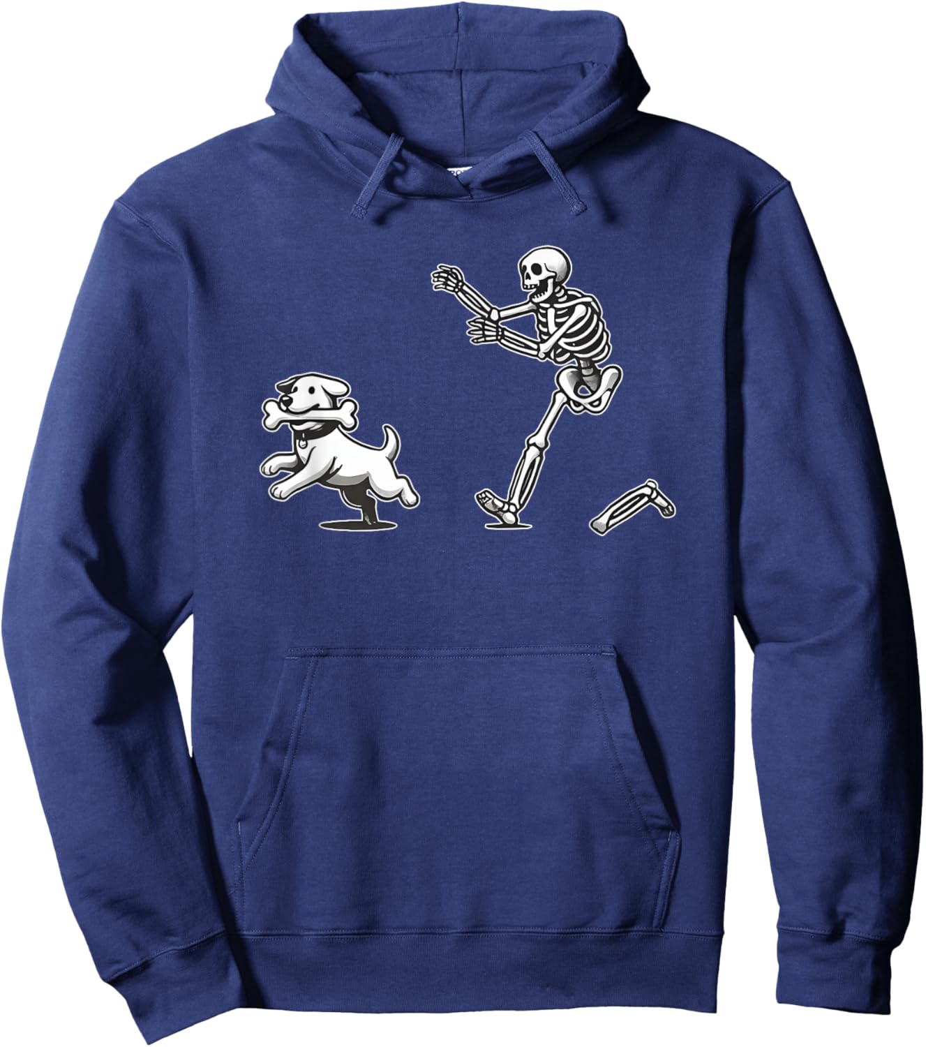 Halloween Dog, Funny Skeleton, Skeleton Chasing Dog Men Women Hoodie - Hoodie | Navy