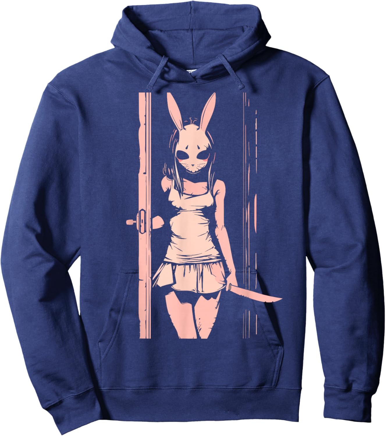 Horror Girl Bunny Mask Slasher Anime Alt Creepy Pastel Goth Hoodie - Hoodie | Navy