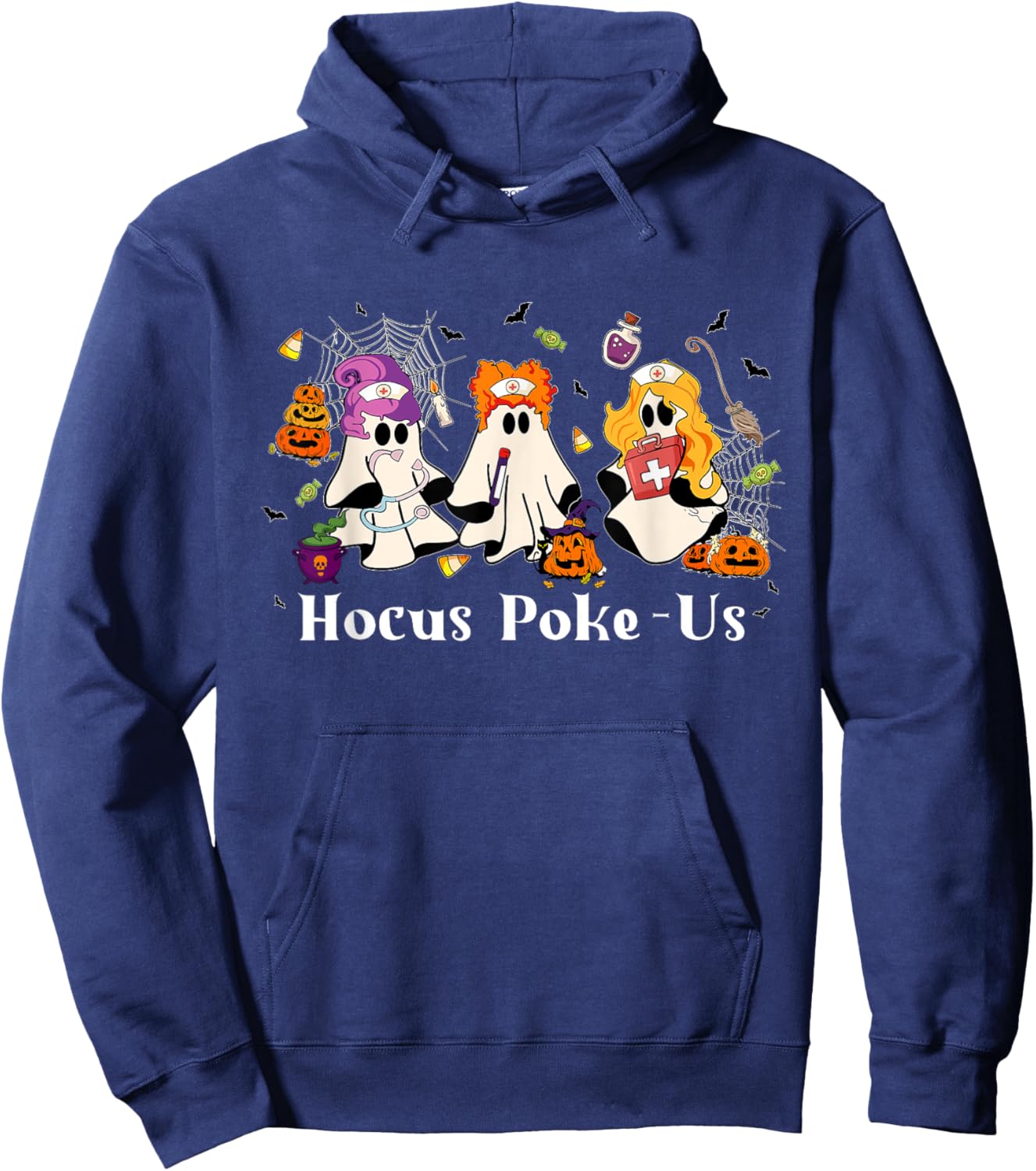 Retro Funny Hocus Poke-us Spooky Nurse Halloween Cute Ghost Hoodie - Hoodie | Navy