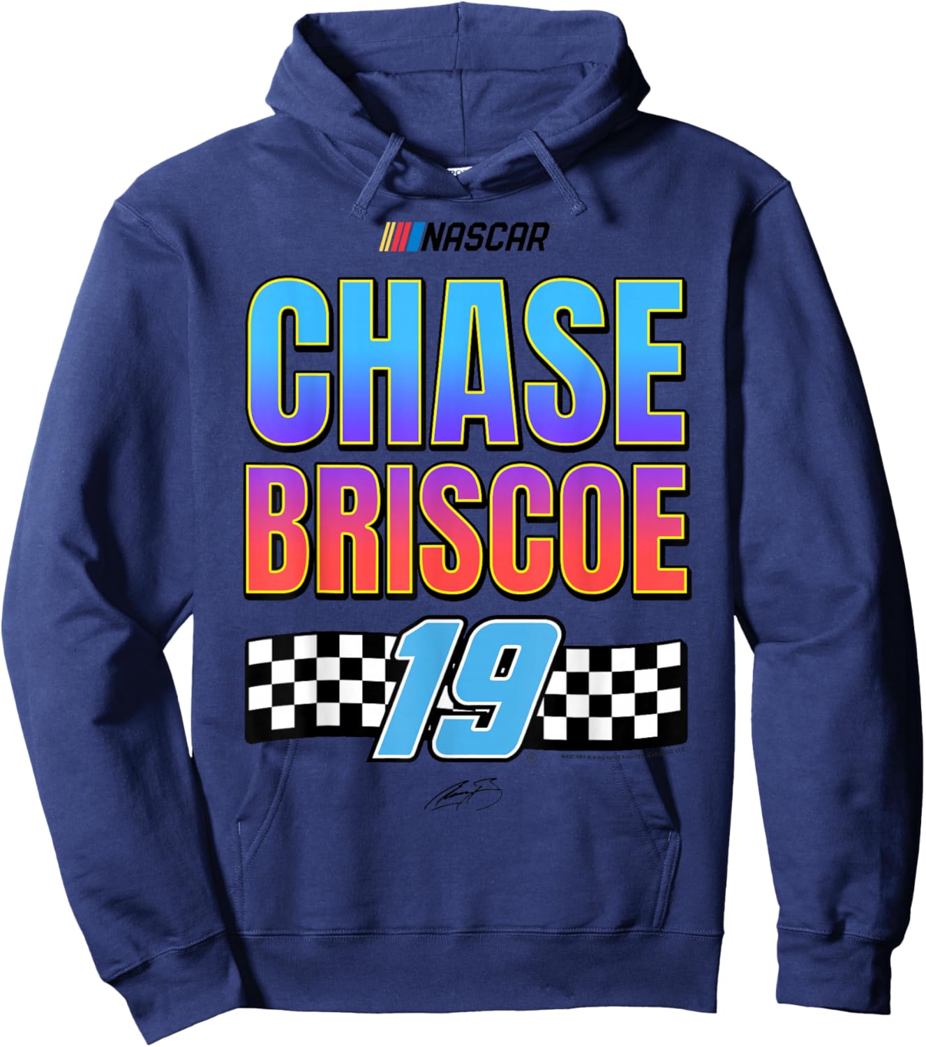 NASCAR Chase Briscoe No 19 Checkered Flag Gradient Signature Hoodie - Hoodie | Navy