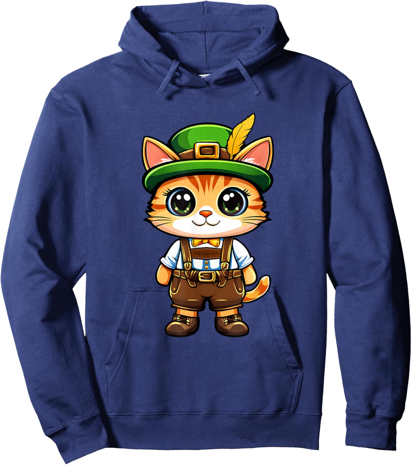 Oktoberfest Cat Funny German Bavarian Lederhosen Cat Lover Hoodie - Hoodie | Navy