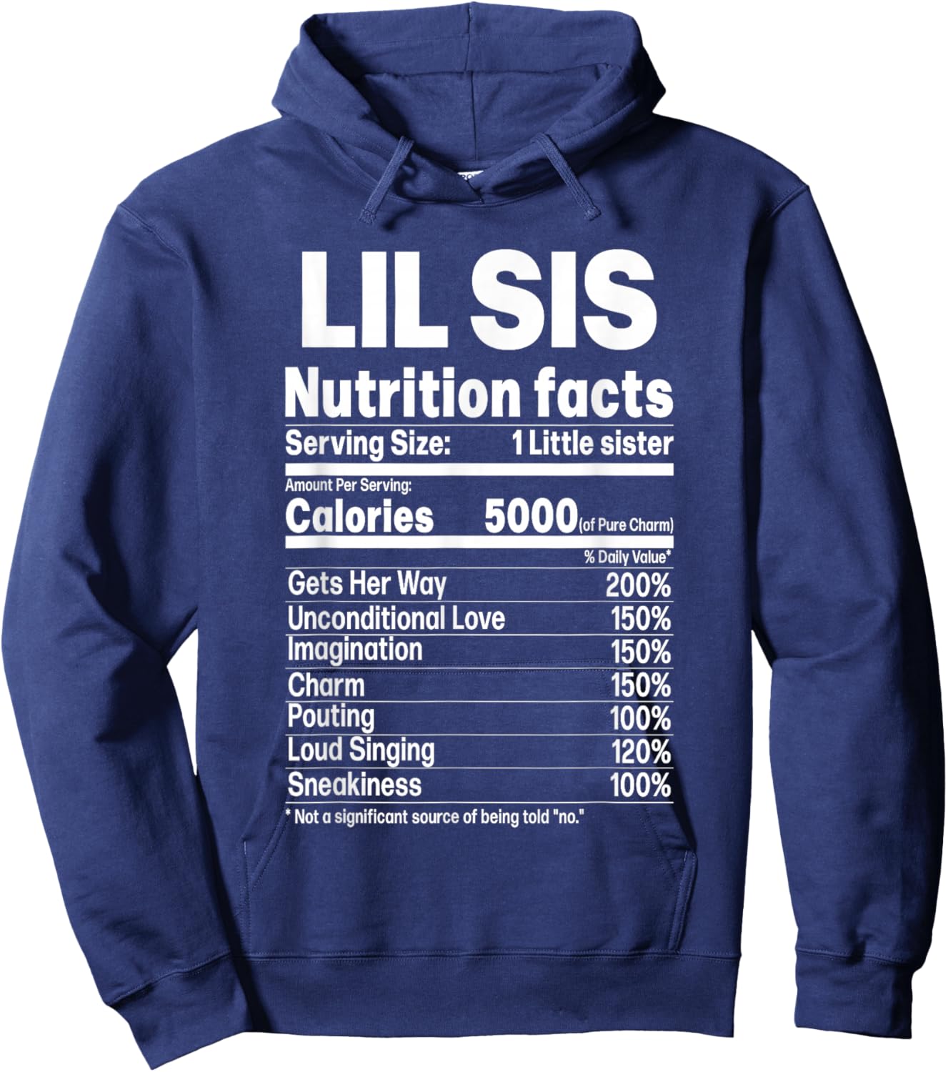 Little Sister Funny Sibling Humor Lil Sis Nutrition Facts Hoodie - Hoodie | Navy