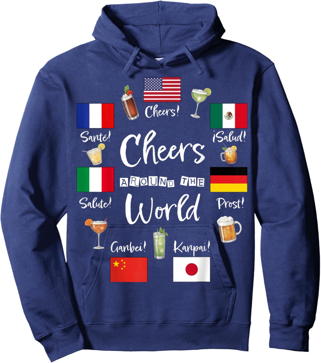 Cheers Around The World Vacation Drinking Funny Drinks Hoodie - Hoodie | Navy