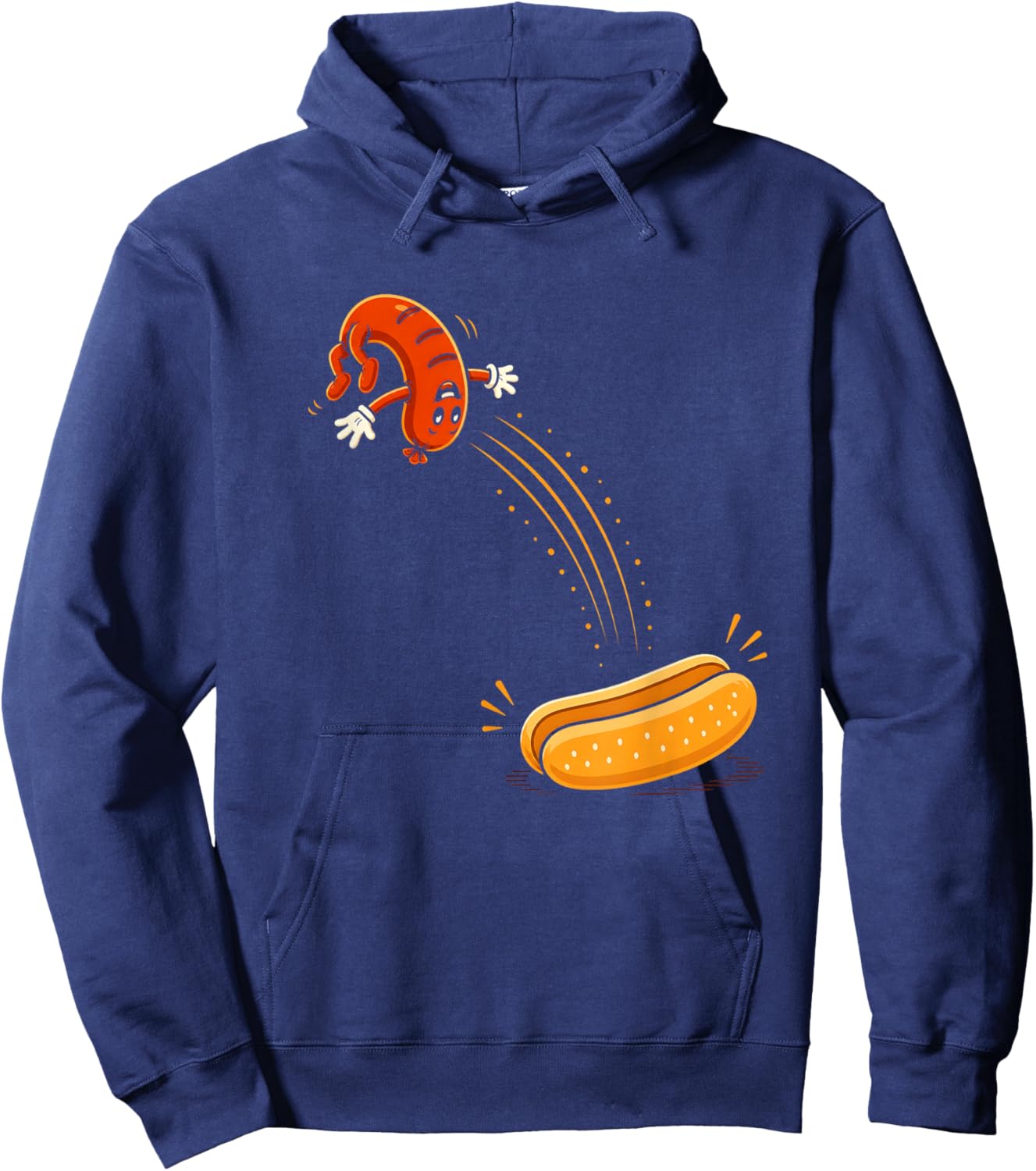 Hot Dog Flip Into Bun Cartoon BBQ Grill Funny Hoodie - Hoodie | Navy
