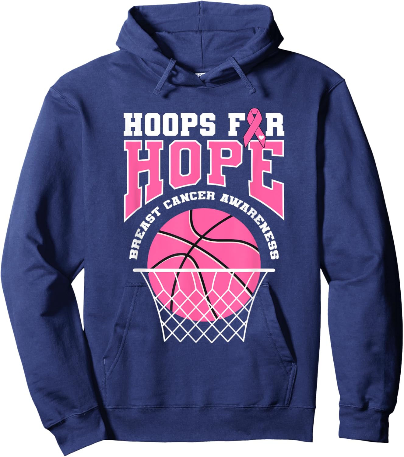 Basketball Hoop Breast Cancer Awareness Month Hoops For Hope Hoodie - Hoodie | Navy