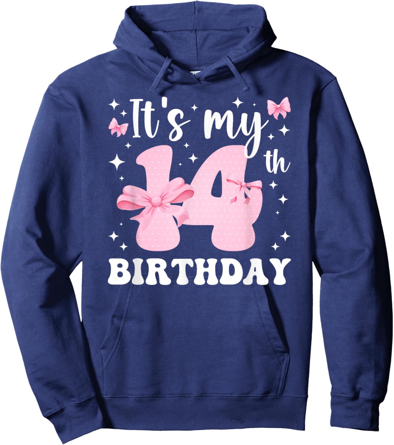 14th Coquette Themed Birthday Fourteen Year Old Girl Bow Hoodie - Hoodie | Navy