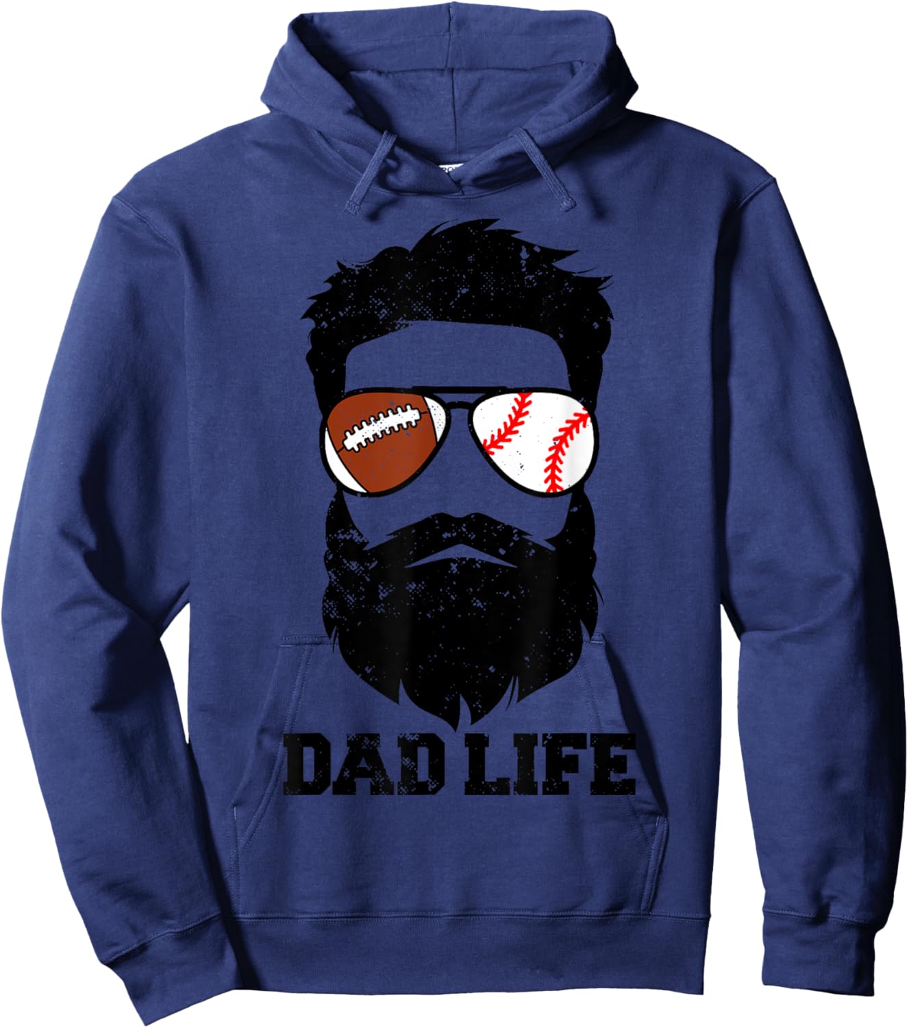 Football Baseball Dad Messy Hair Beard Football Baseball Dad Hoodie - Hoodie | Navy