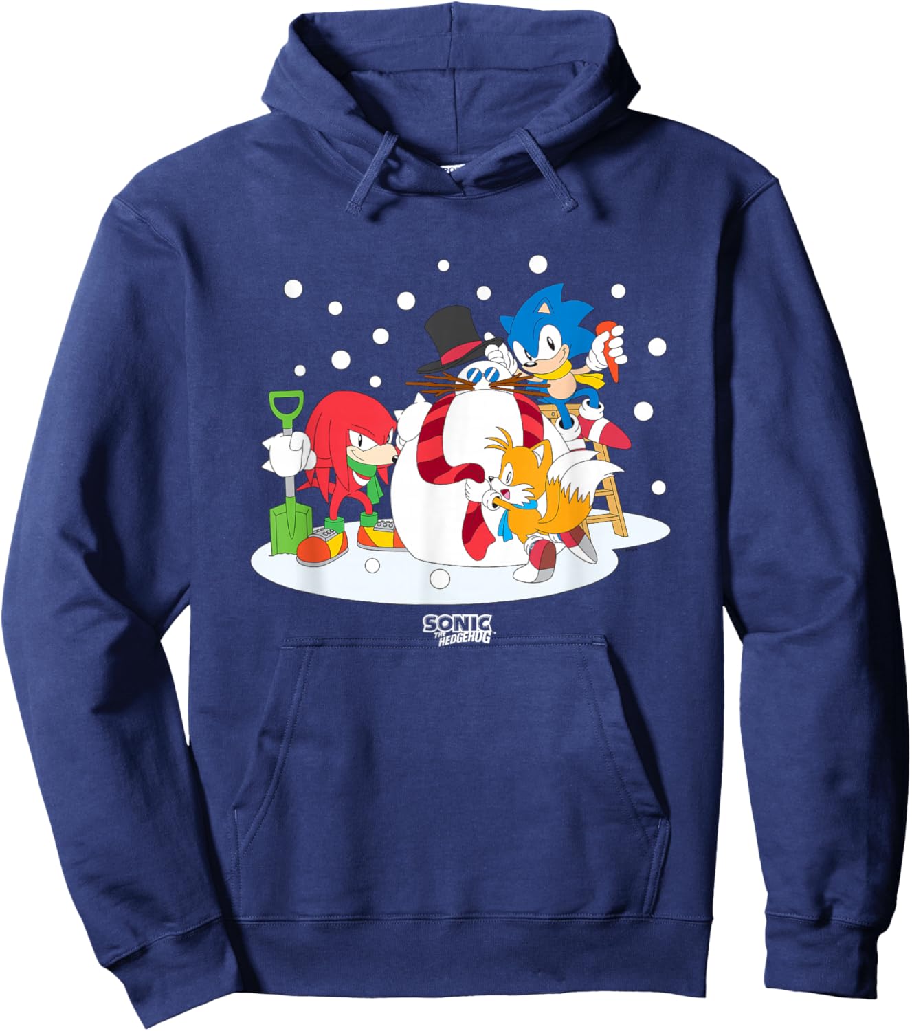 Sonic The Hedgehog Christmas Team Sonic Building Snowman Hoodie - Hoodie | Navy
