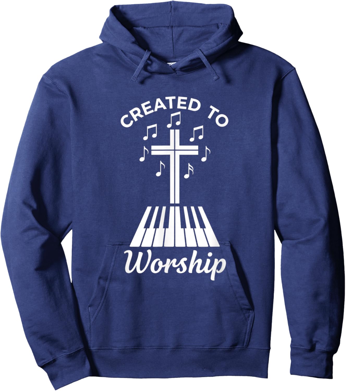Christian Created to Worship Piano Cross Worship Design Hoodie - Hoodie | Navy