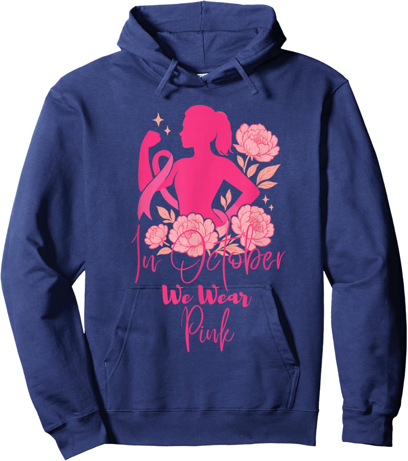 in October We Wear Pink Breast Cancer Awareness Hoodie - Hoodie | Navy