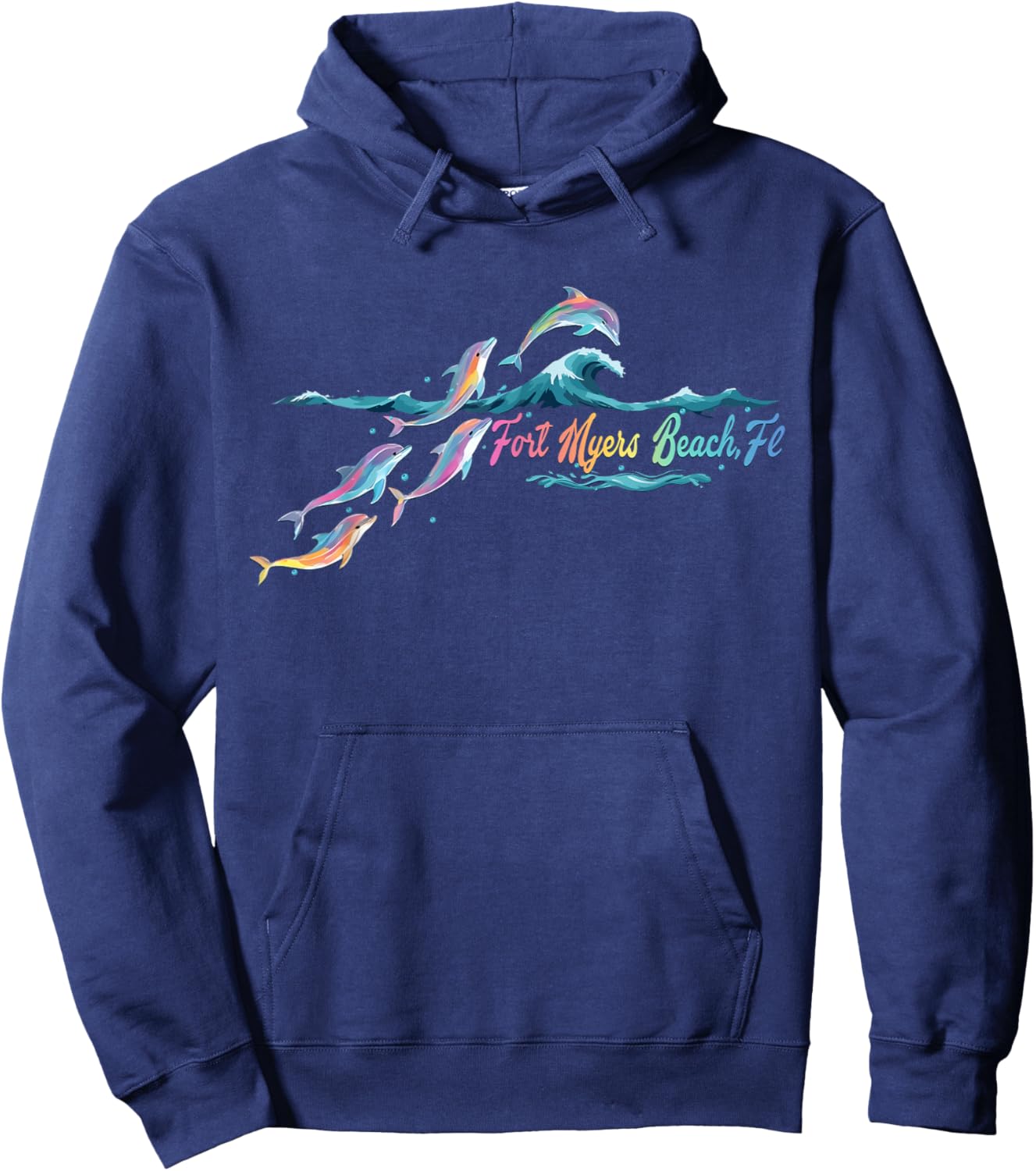 Fort Myers Beach Florida Colorful Dolphin Lover Beach Hoodie - Hoodie | Navy