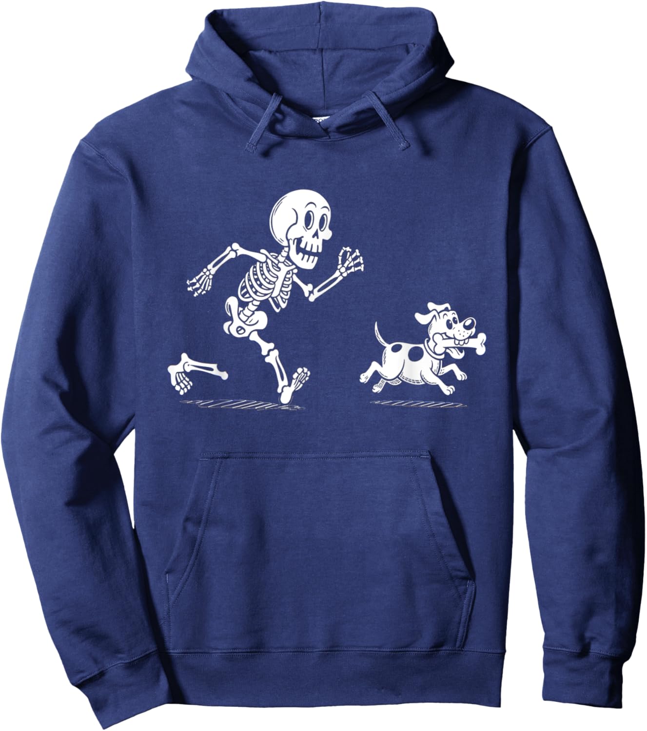 Halloween Dog, Funny Skeleton, Skeleton Chasing Dog Hoodie - Hoodie | Navy