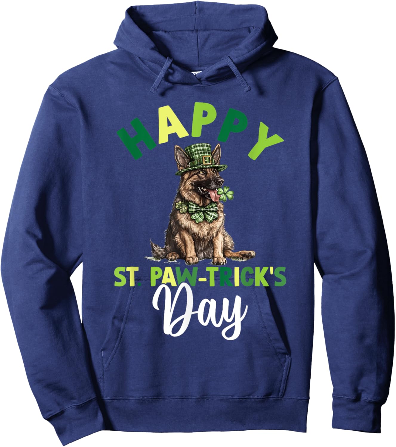 Shamrock Happy St Patrick's Day Dog German Shepherd Hoodie - Hoodie | Navy