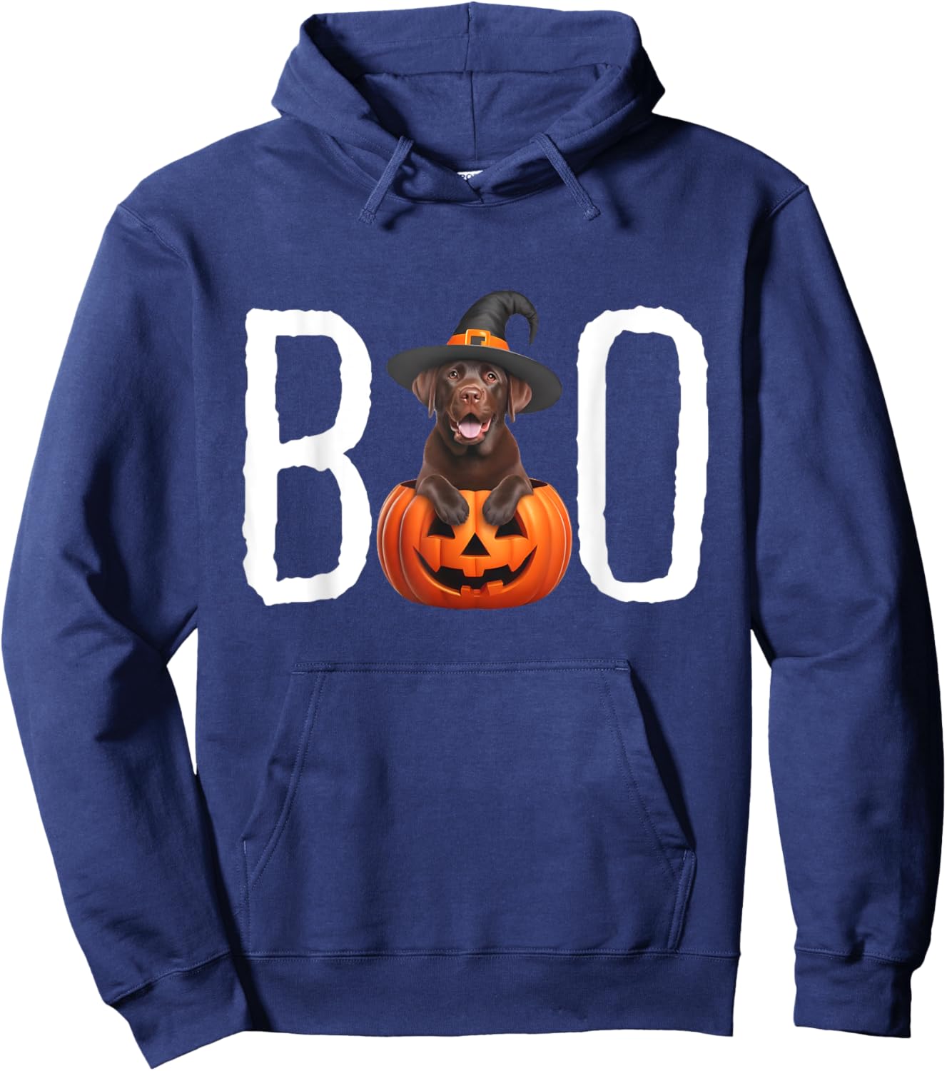 Chocolate Lab Puppy Pumpkin BOO Witch Hat Dog Halloween Dog Women Hoodie - Hoodie | Navy