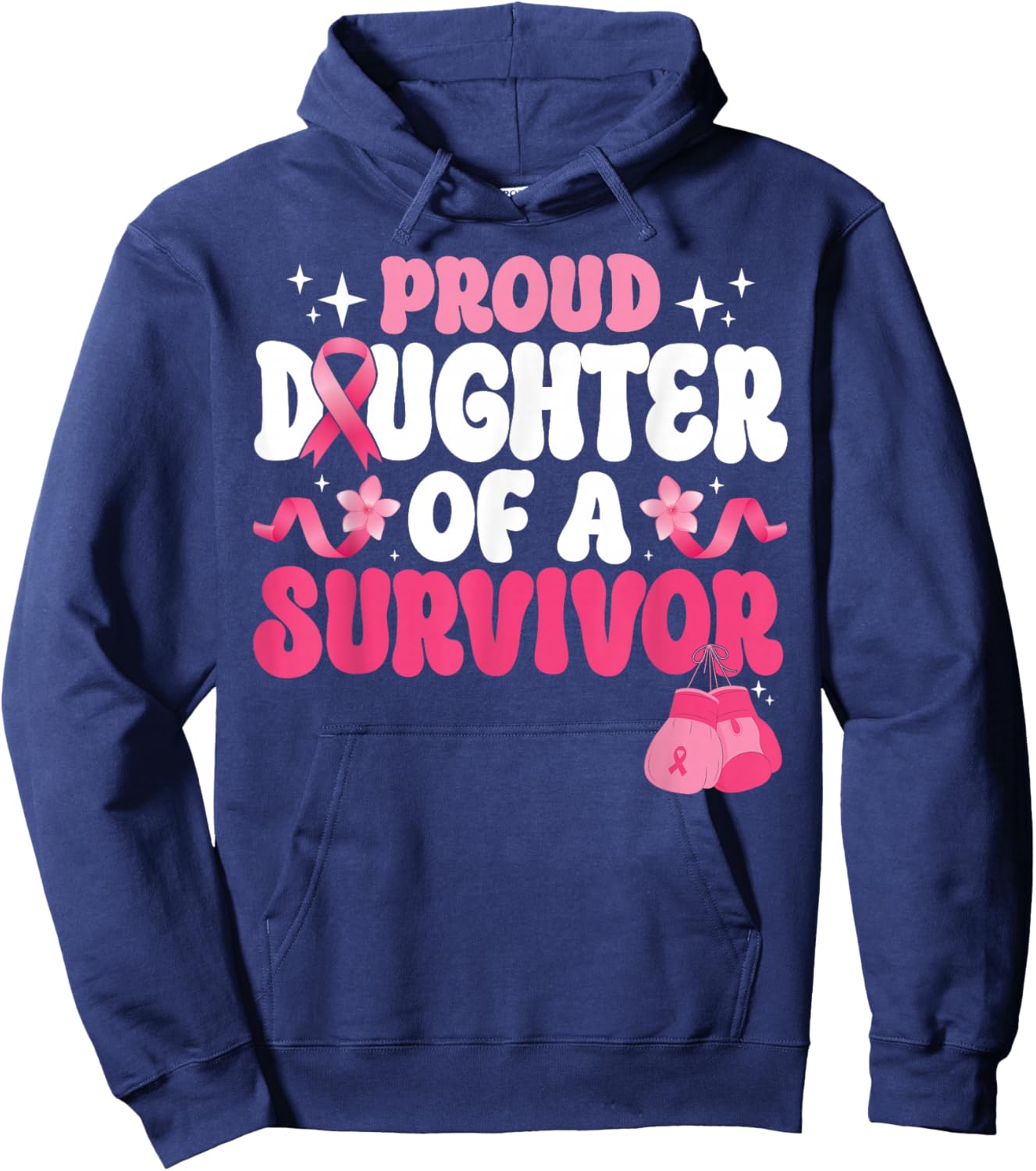 Groovy Proud Daughter Of Survivor Breast Cancer Awareness Hoodie - Hoodie | Navy