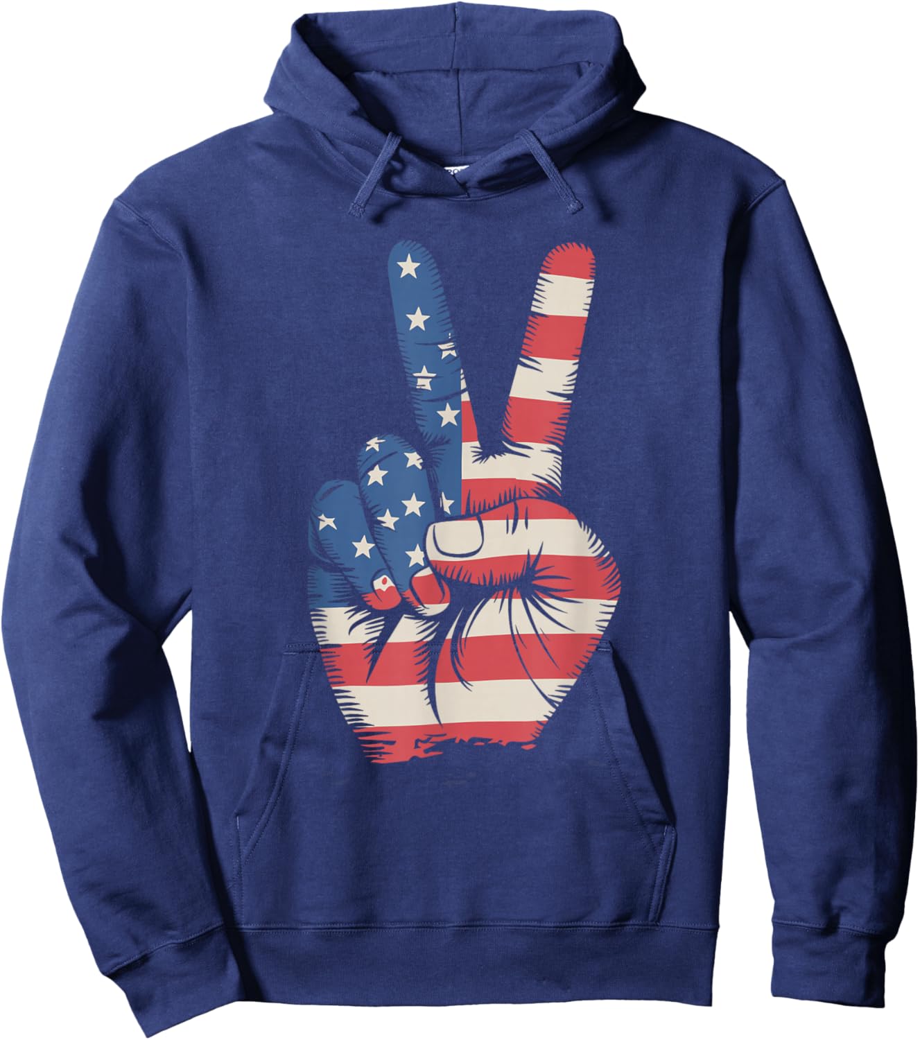 USA Flag Peace Sign Hand 4th of July Hoodie - Hoodie | Navy