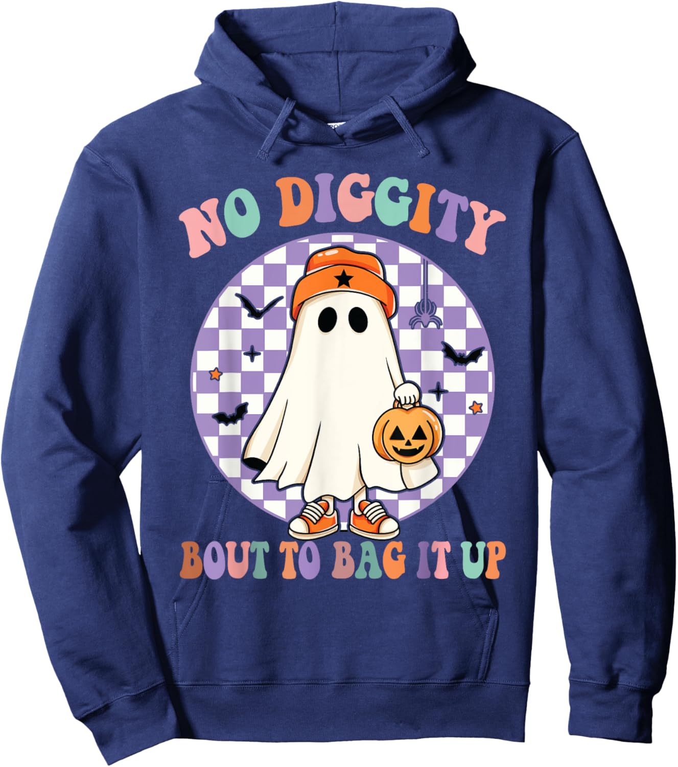 No Diggity Bout To Bag It Up Funny Halloween Ghost Pumpkin Hoodie - Hoodie | Navy