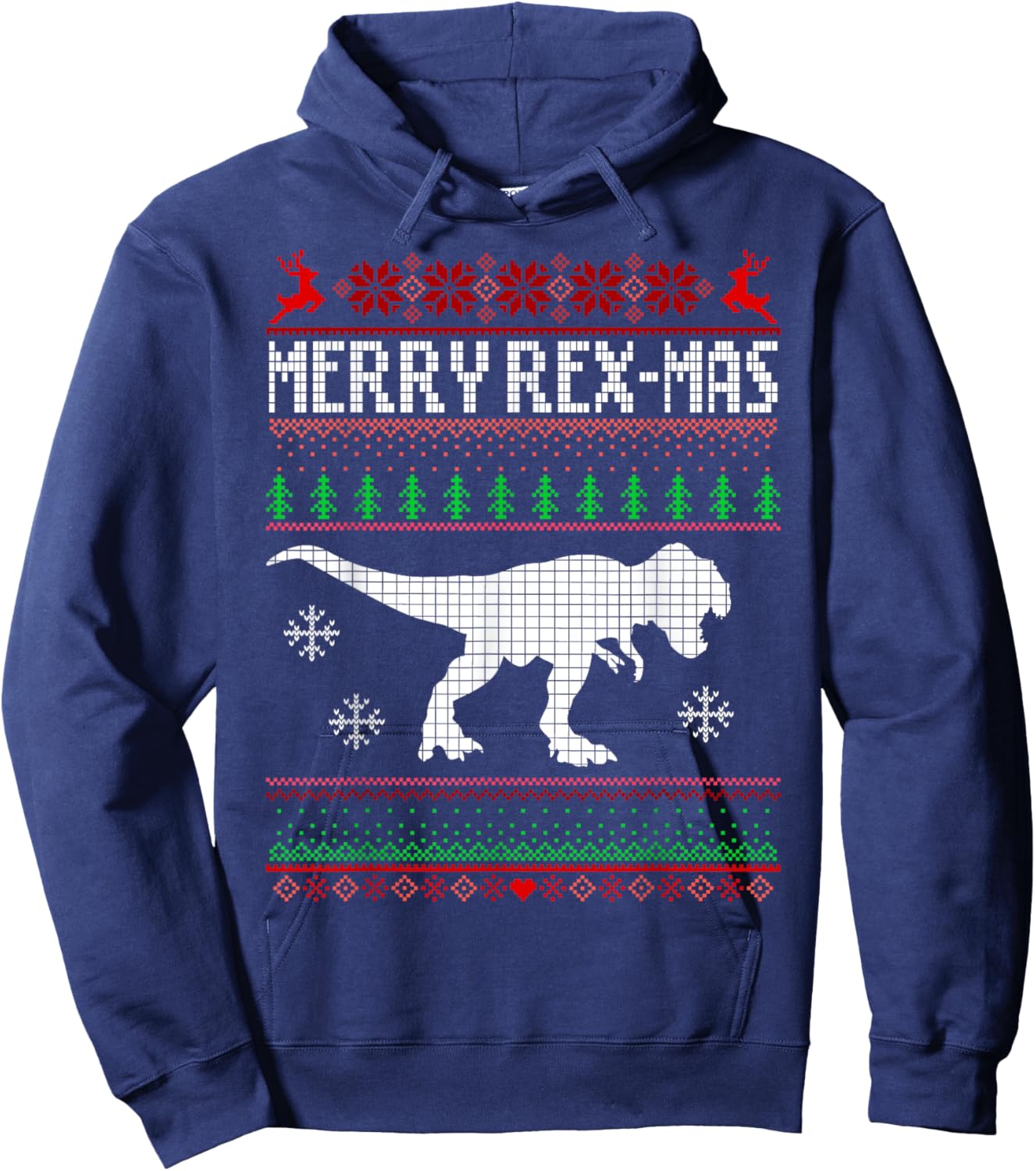 Merry Rex-Mas T-Rex Dinosaur Santa Christmas Ugly Sweater Hoodie - Hoodie | Navy