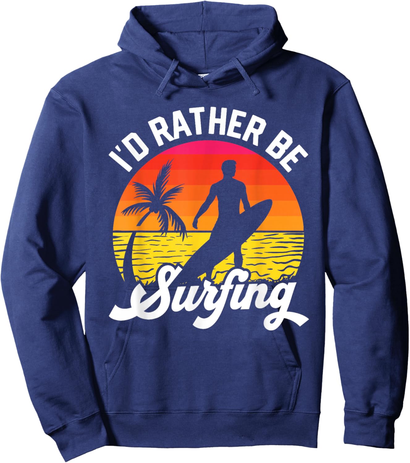 I'd Rather Be Surfing Surfboard Surfer Silhouette Retro Hoodie - Hoodie | Navy