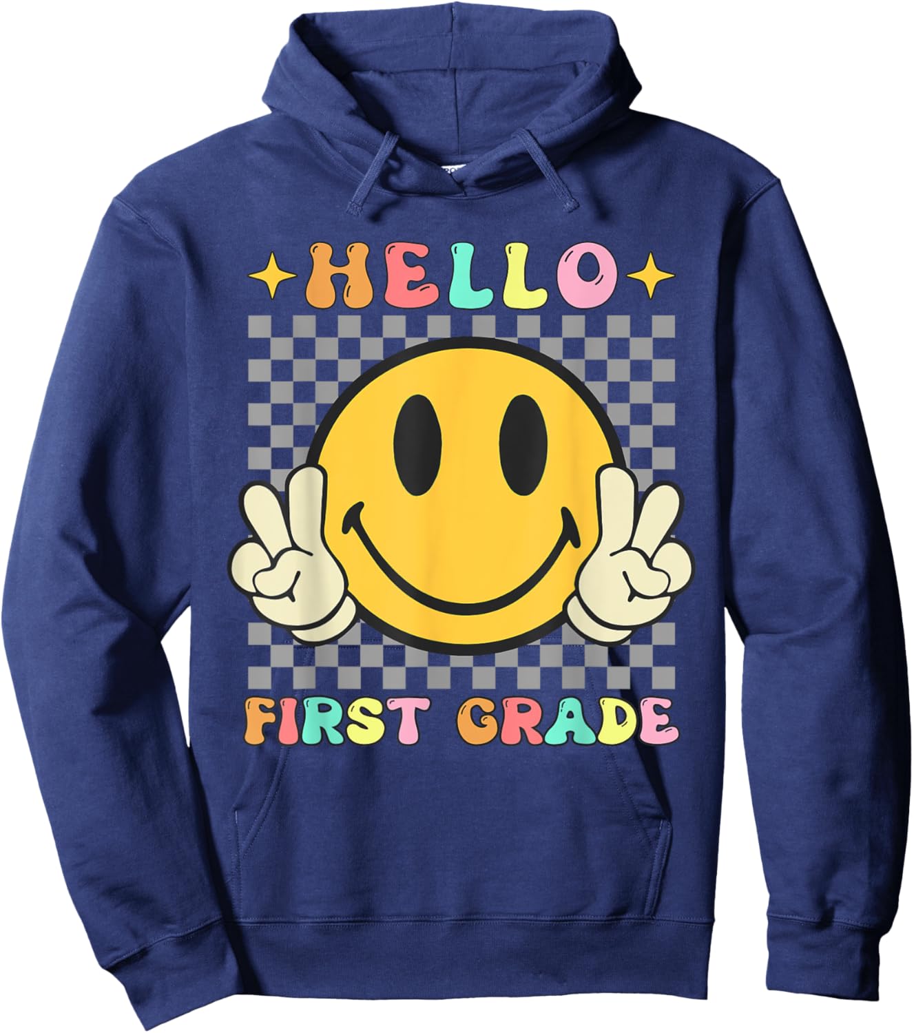 Retro Groovy 1st Grade Back to School Hello First Grade Hoodie - Hoodie | Navy
