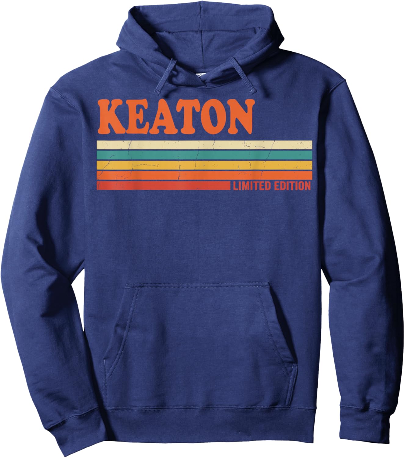 Keaton Retro Personalized First Name Vintage Stripes Hoodie - Hoodie | Navy