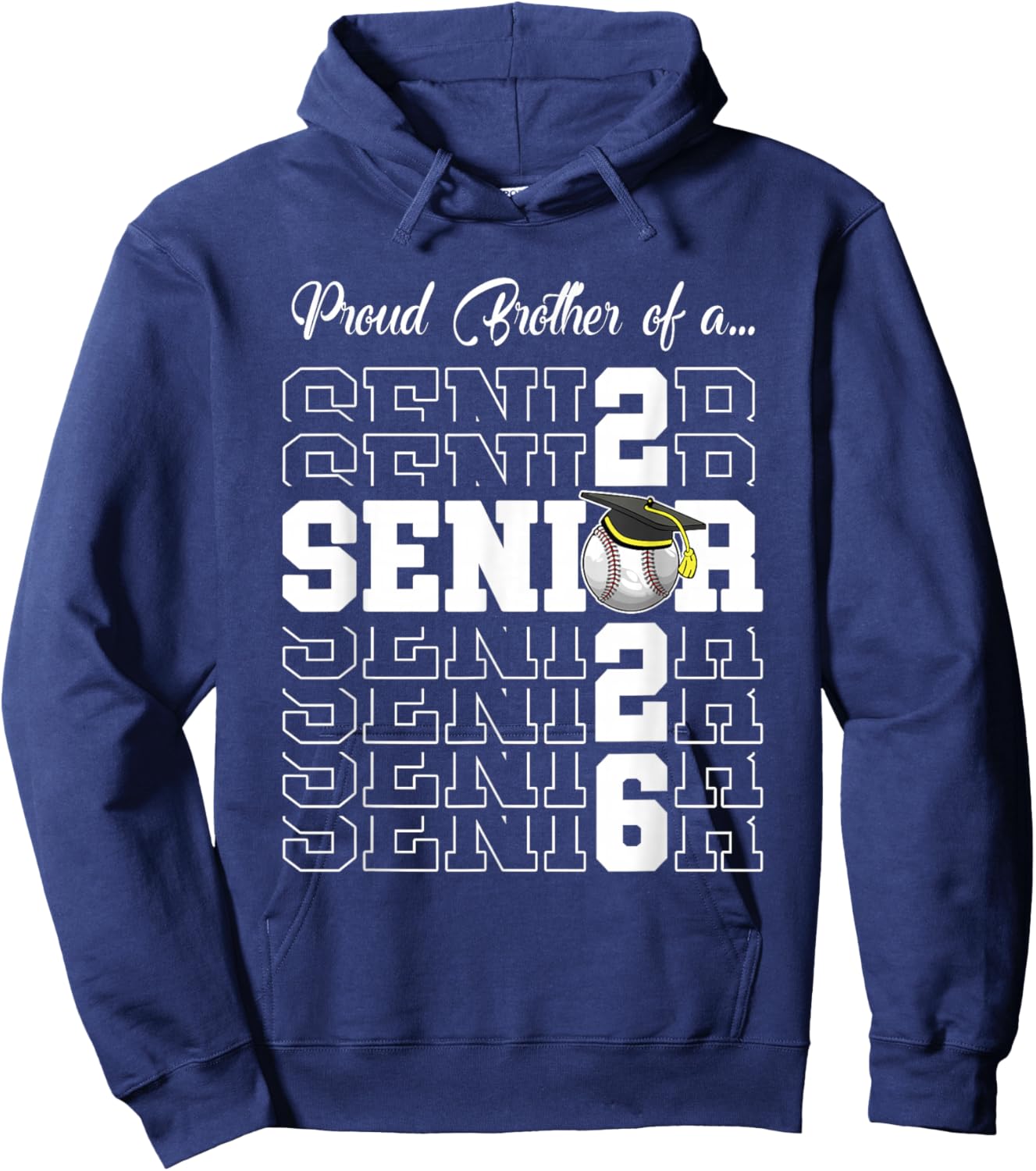 Senior 2026 Baseball Brother Gift Class of 2026 Proud Bro Hoodie - Hoodie | Navy