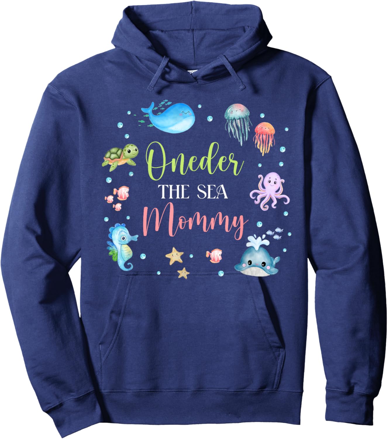 Mommy Under Sea Birthday Party Ocean Sea Animals Themed Hoodie - Hoodie | Navy