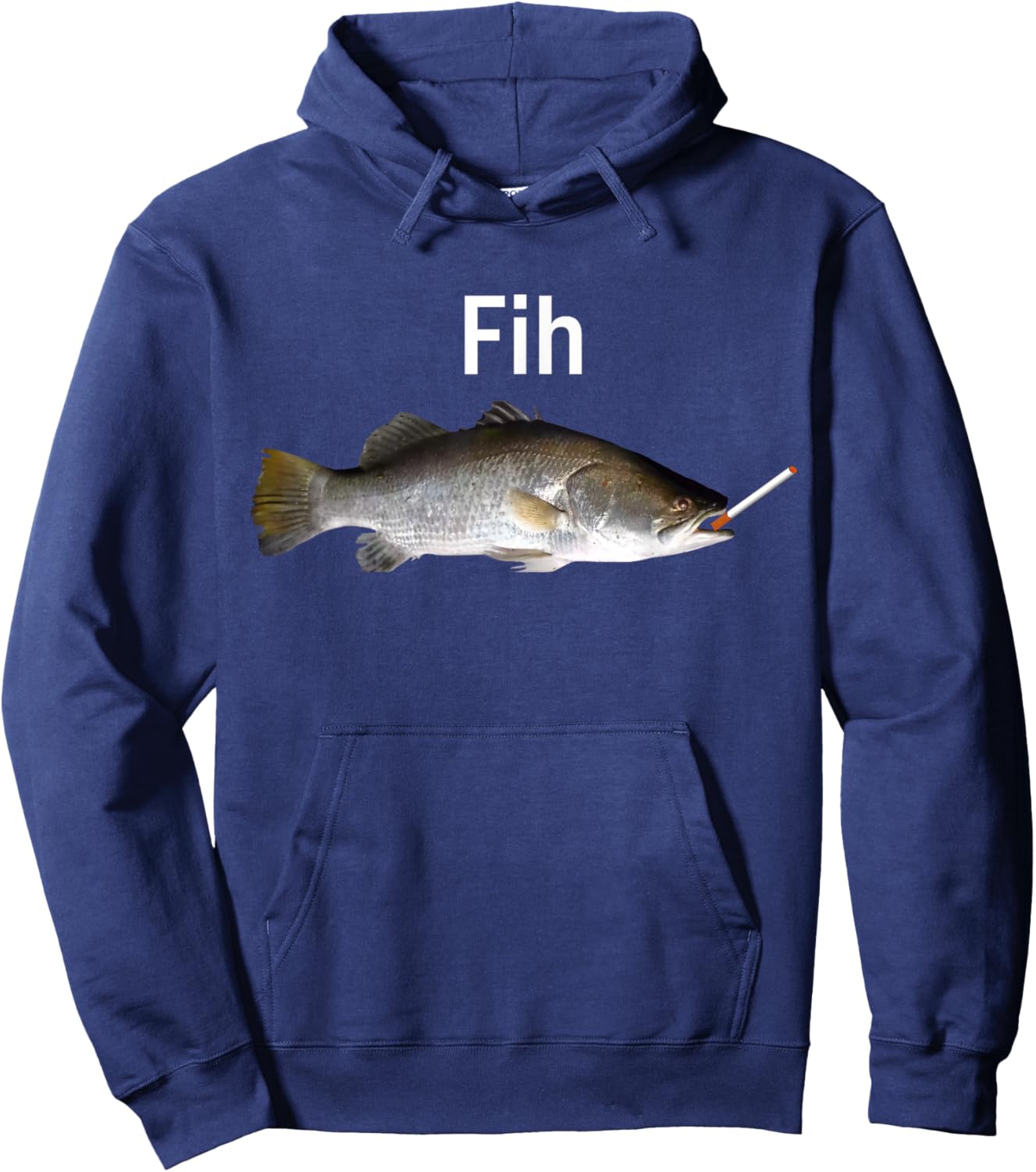 “Fih” Funny Misspelled Fish Meme Fish Smoking, Simple Humor Hoodie - Hoodie | Navy