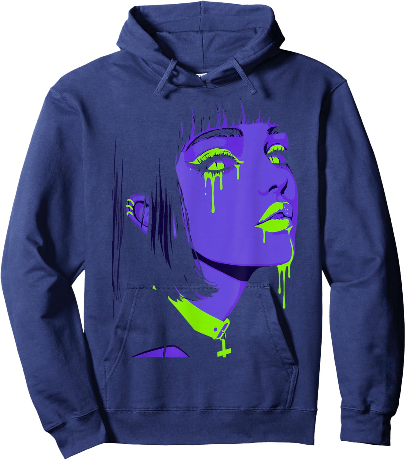Cybergoth Cybercore Grunge Punk Goth Girl Alt Anime Manga Hoodie - Hoodie | Navy