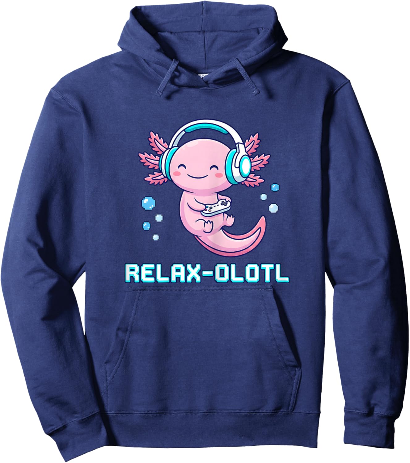 Relax-olotl Axolotl Gaming Headphones Funny Pun Gamer Cute Hoodie - Hoodie | Navy