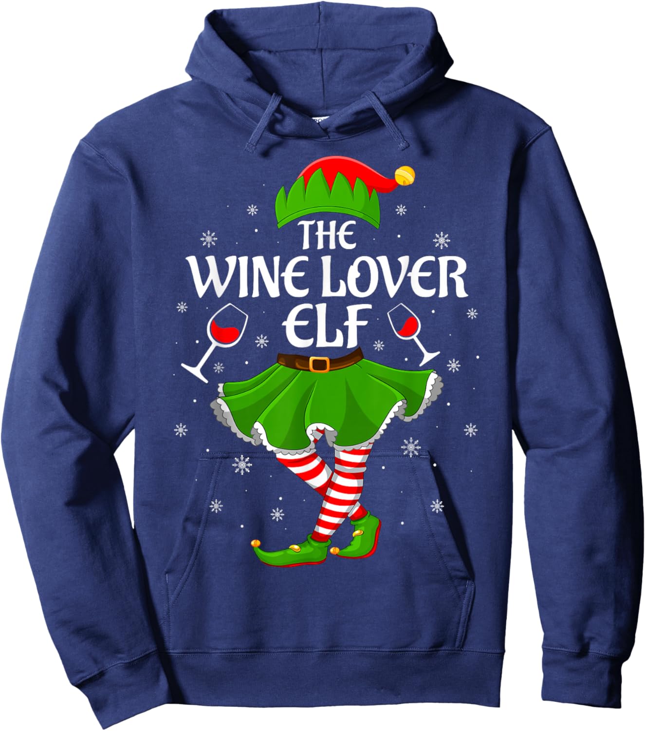 Wine Lover Elf Christmas Family Girls Women Elf Squad Xmas Hoodie - Hoodie | Navy