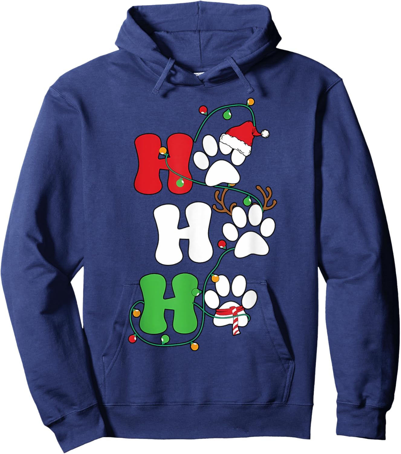 Ho Ho Ho Christmas Dog Paws Print Funny Christmas Dog Lover Hoodie - Hoodie | Navy