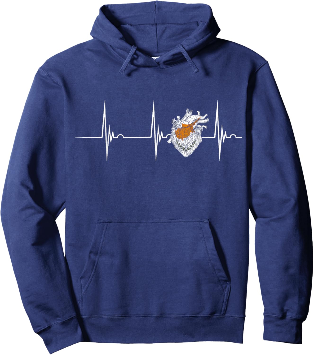Cyprus Heart Heartbeat EKG Pulse Cypriot Roots Cypriot Flag Hoodie - Hoodie | Navy