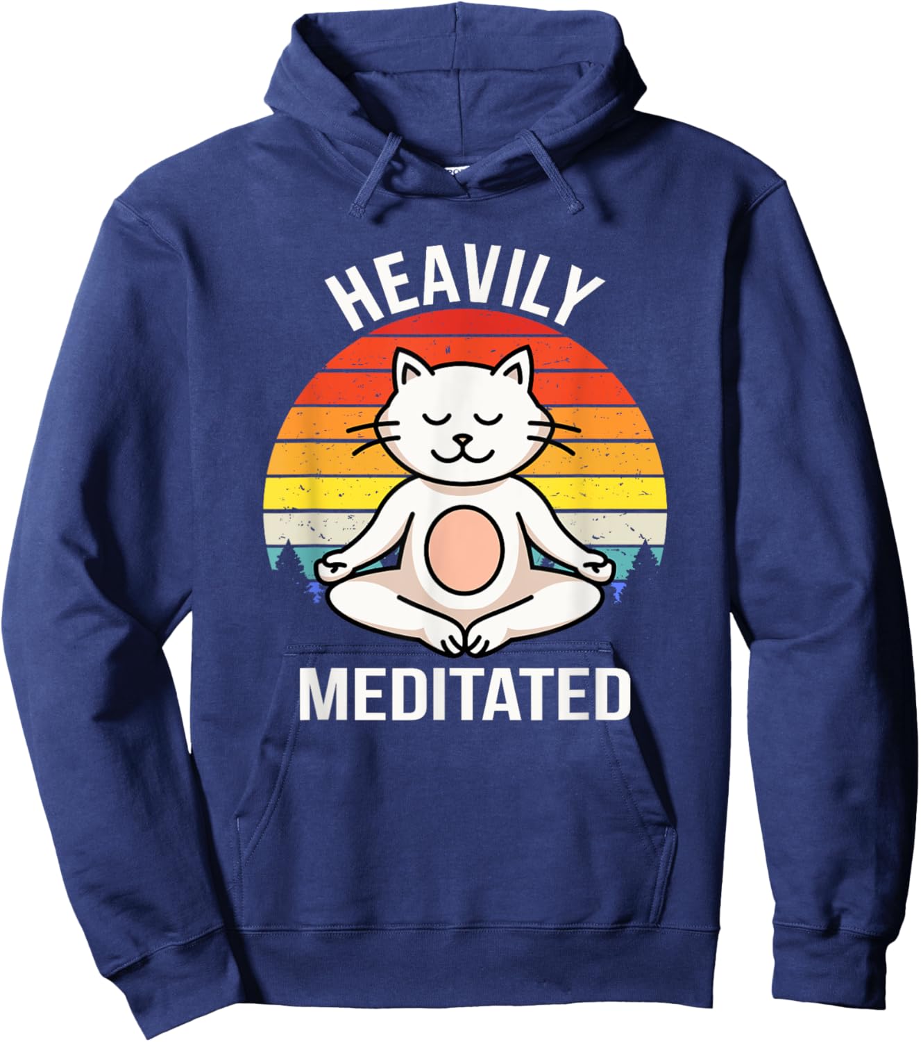 Heavily Meditated Yoga Meditation Spiritual Buddhist Cat Women Kids Hoodie - Hoodie | Navy