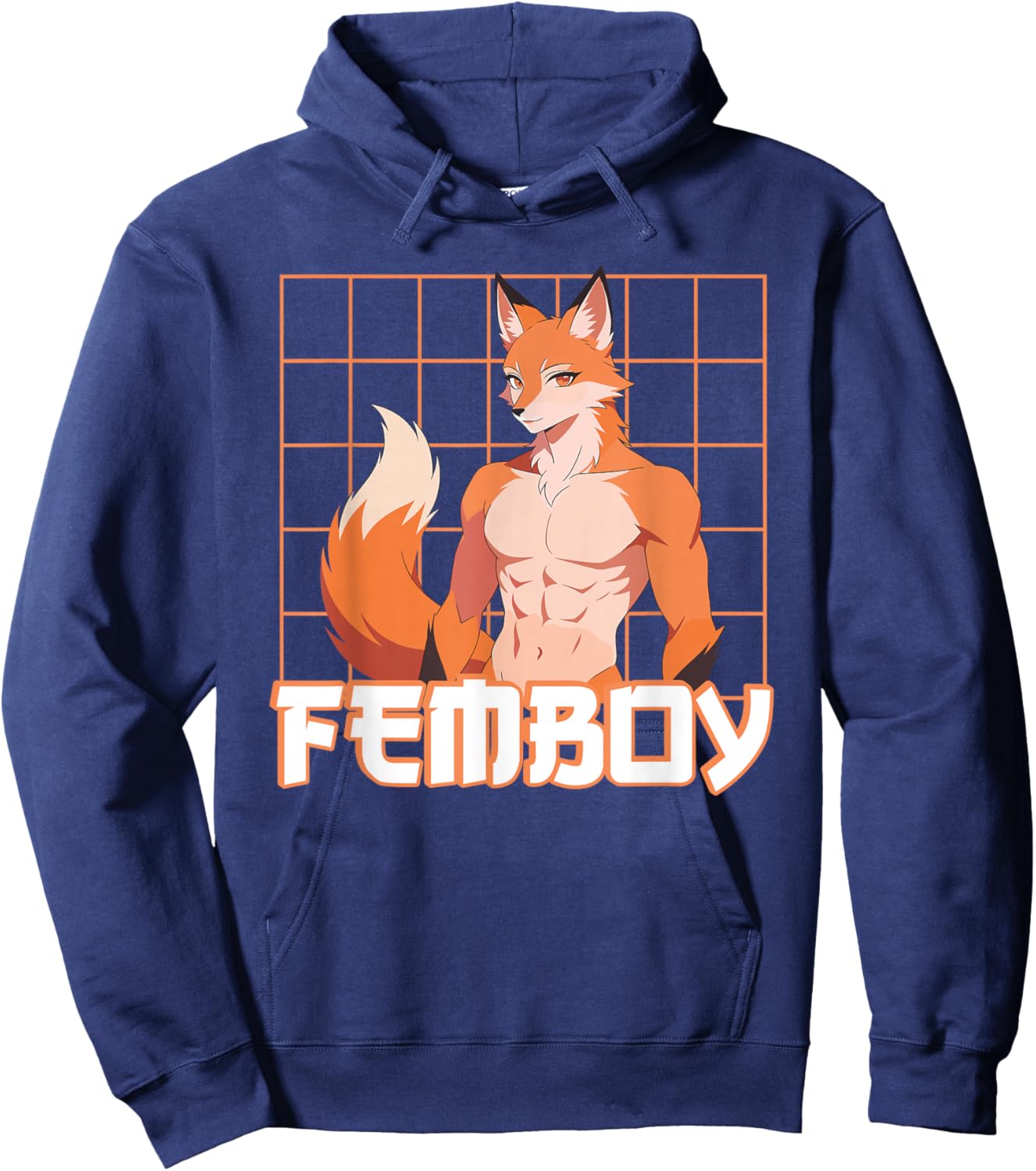 Muscular Femboy Fox Anime Furry Hoodie - Hoodie | Navy