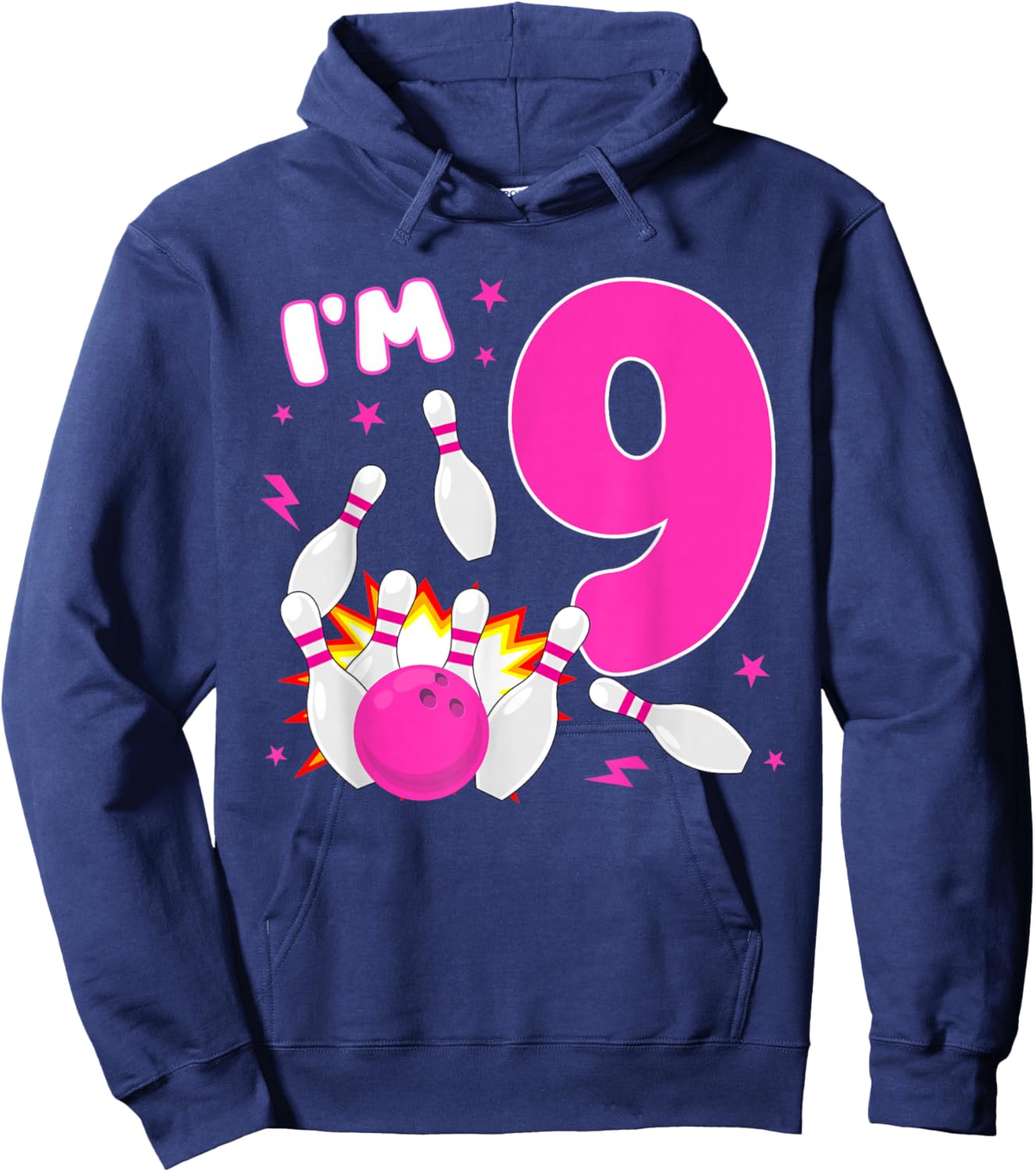 9th Birthday Girl Bowling Themed Party 9 Year Old Hoodie - Hoodie | Navy