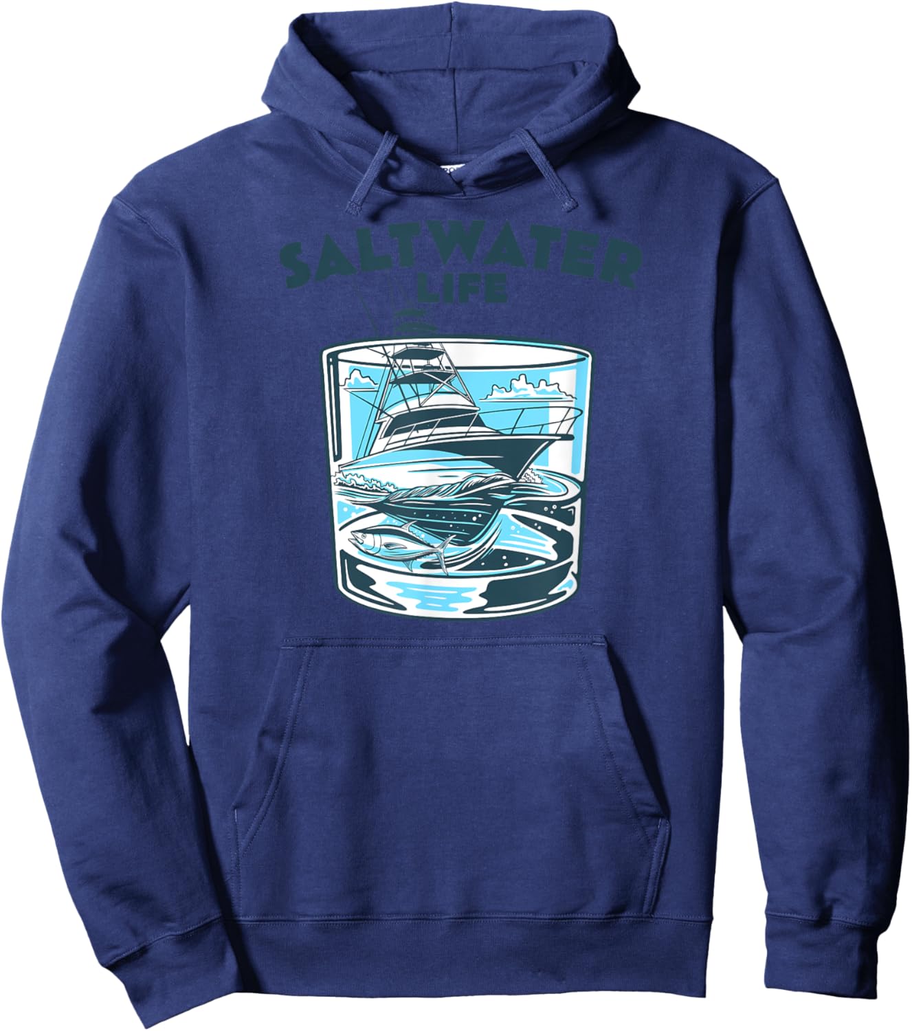 Saltwater Fishing Saltwater Life Glasses and Waves High Seas Hoodie - Hoodie | Navy