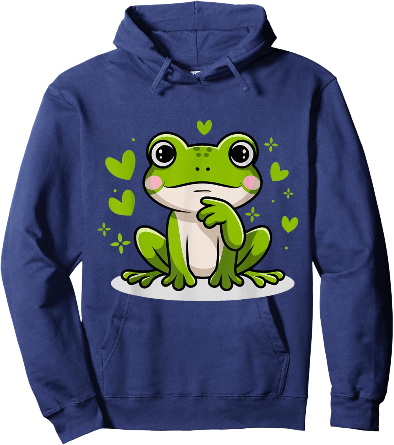 Cute Frog With Green Hearts , Black, S Hoodie - Hoodie | Navy