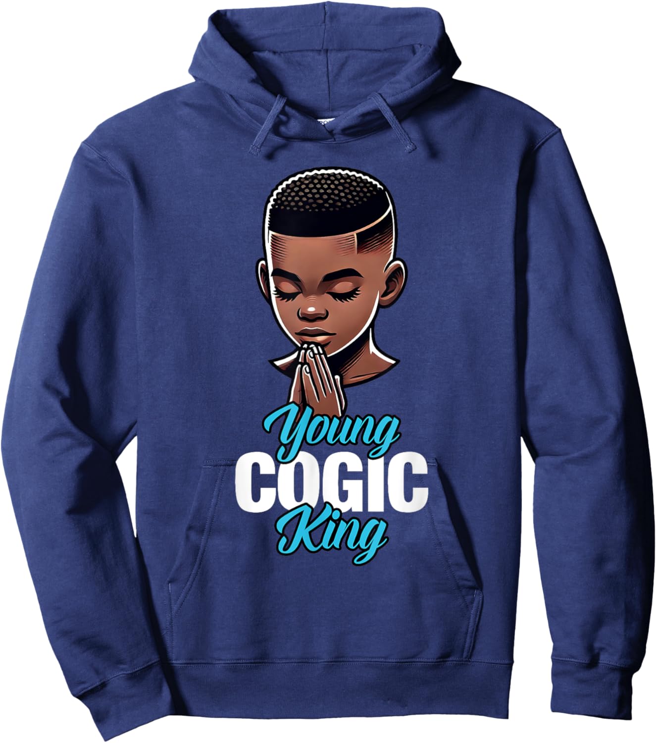 Young COGIC King | African American Boy Praying Hoodie - Hoodie | Navy