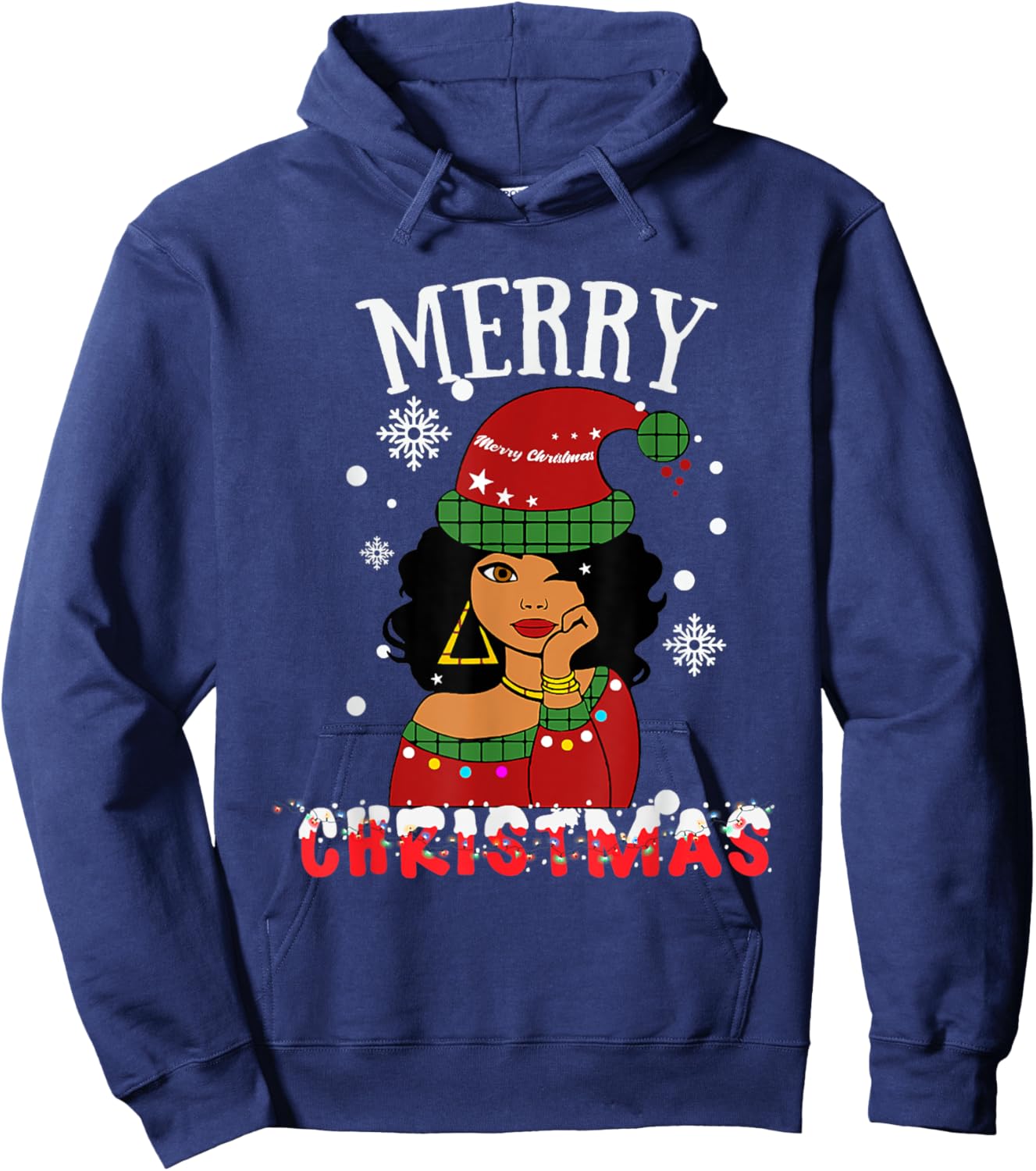 Black African American Merry Christmas Melanin Women Santa Hoodie - Hoodie | Navy
