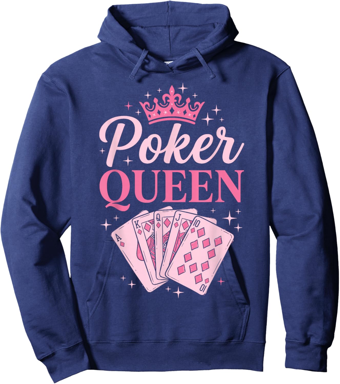 Poker Queen Royal Flush Diamonds Pink Graphic Hoodie - Hoodie | Navy