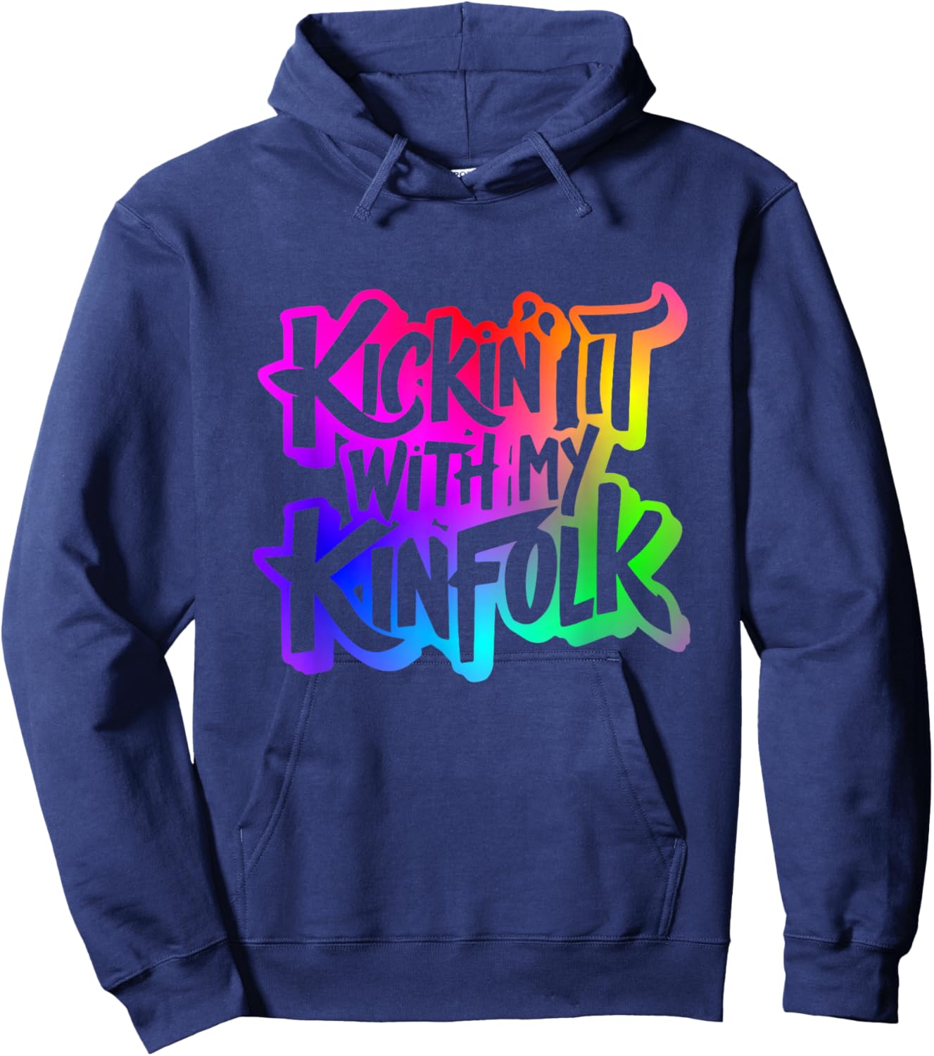Funny Memorable Family Reunion Celebration Apparel Kickin' It With My Kinfolk -Adults Black Short Sleeve Classic Fit Small Hoodie - Hoodie | Navy
