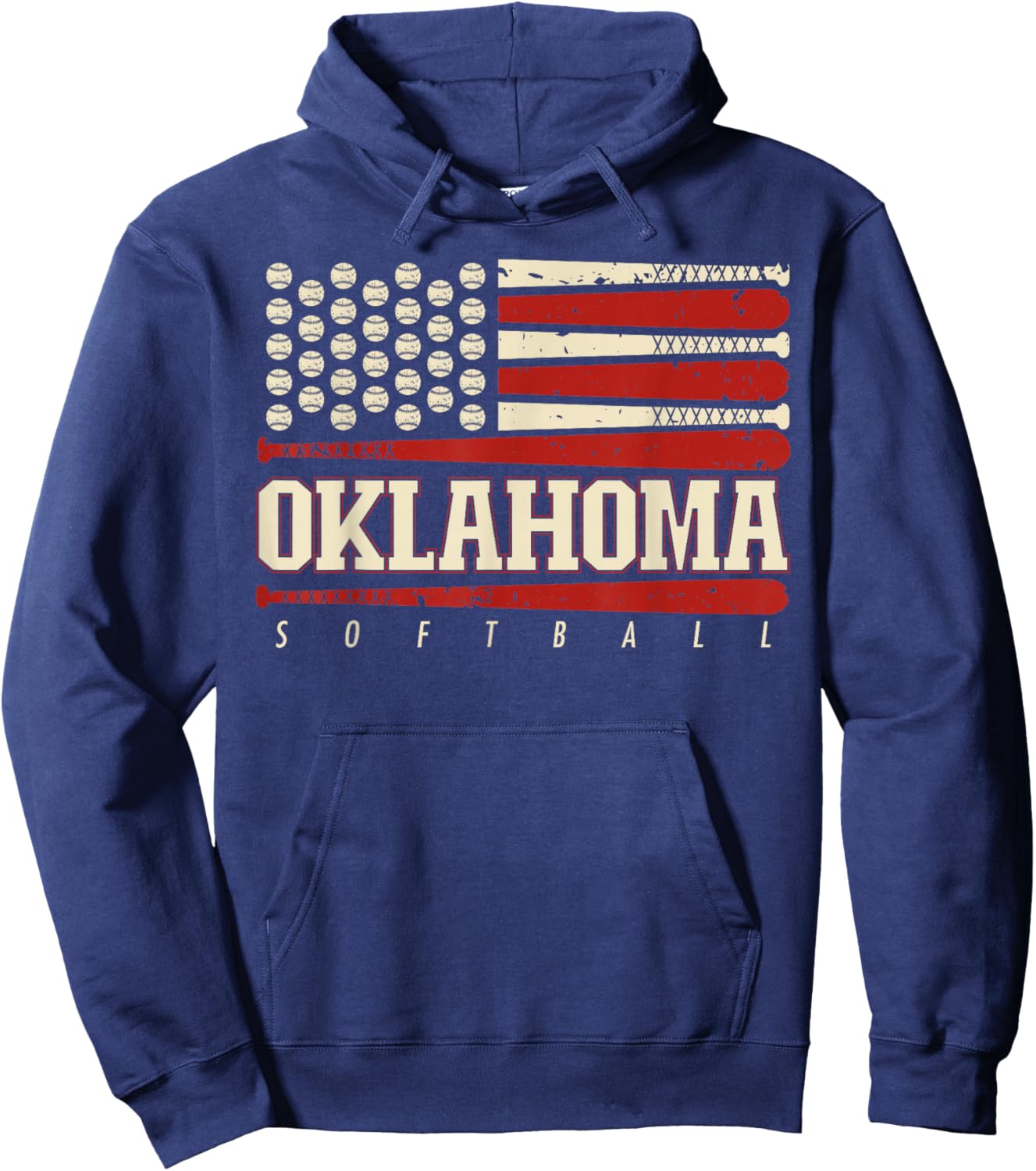 Oklahoma Softball USA Flag Softball Fan Kids Team Hoodie - Hoodie | Navy