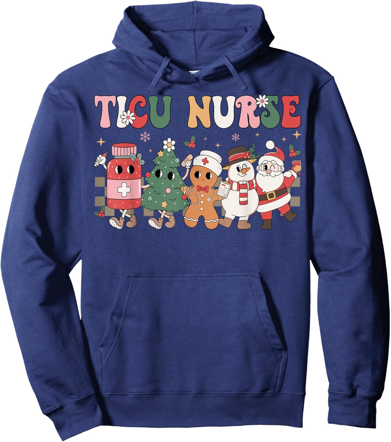 Retro TICU Nurse Christmas Intensive Care Unit Nursing Group Hoodie - Hoodie | Navy
