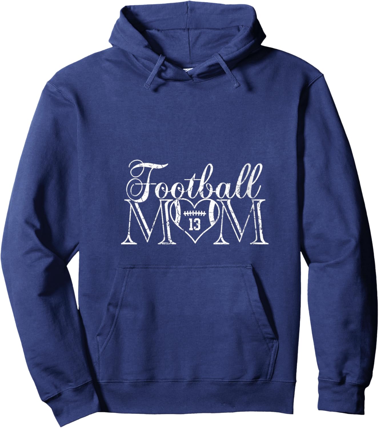 Football Mom Number 13 Football Heart #13 Game Day V-Neck Hoodie - Hoodie | Navy