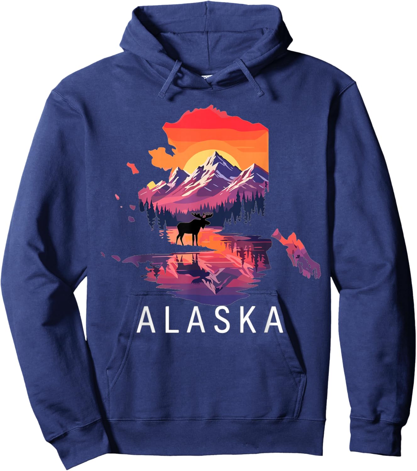 Alaska Mountain Sunset Landscape Nature Moose Hoodie - Hoodie | Navy