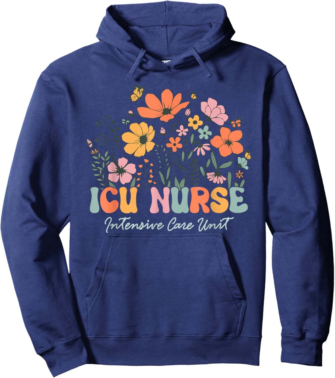 Icu Nurse Shirt Icu Nurse Intensive Care Unit Women Flower Hoodie - Hoodie | Navy