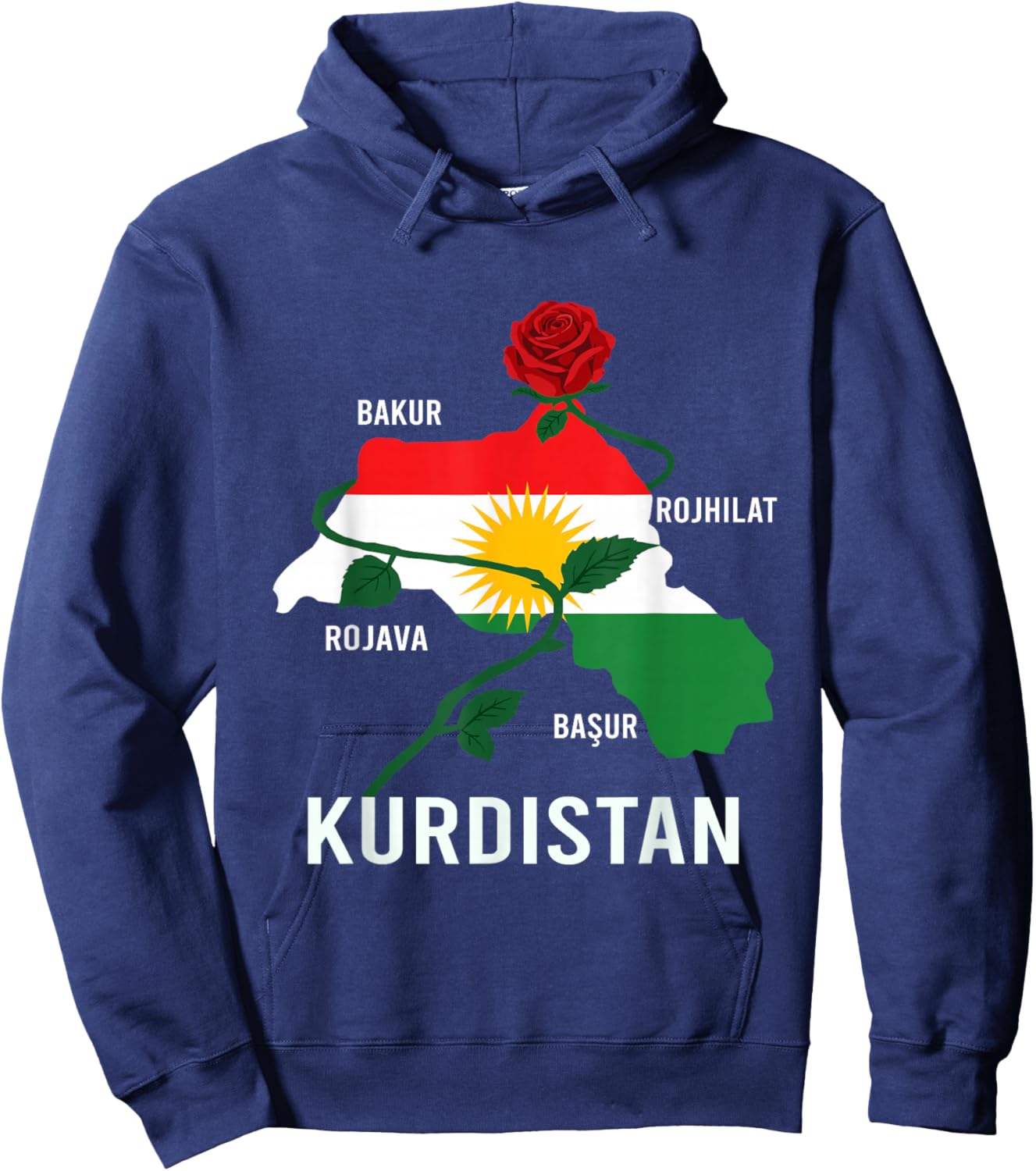 Kurdistan Flag Nowruz, Bakur Rojava Bashur, I Love Kurdistan Hoodie - Hoodie | Navy